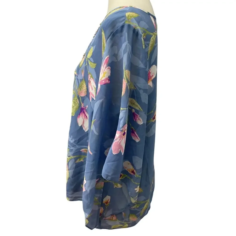 Belle Kim Gravel Womens Medium Half Flowy Sleeve Floral Polyester Lined Blouse - Picture 3 of 6